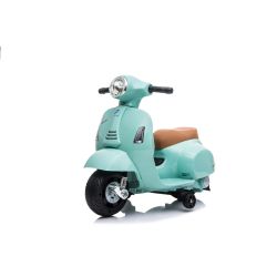 Motocicletă electrică Vespa GTS, turcoaz, cu roți ajutătoare, Model cu licență, Baterie 6V, Scaun piele, motor 30W