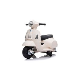 Motocicletă electrică Vespa GTS, albă, cu roți ajutătoare, Model cu licență, Baterie 6V, Scaun piele, motor 30W