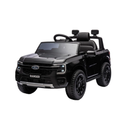 Mașină electrică de jucărie FORD Ranger 12V, negru, Scaun piele, Telecomandă 2,4 GHz, Intrare Bluetooth/USB, Suspensii, Baterie 12V, Roți din plastic, MOTOR 2 X 30W, Licență ORIGINALĂ