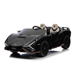 Mașină electrică Lamborghini Sian 4X4, negru, 12V, telecomandă 2,4 GHz, intrare USB/AUX, Bluetooth, suspensie, ușă cu deschidere verticală, roți moi EVA, lumini LED, licență ORIGINALĂ