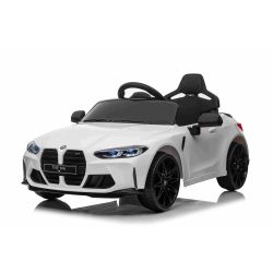 Mașină electrică BMW M4, alb, telecomandă 2,4 GHz, intrare USB/Aux, suspensie, baterie 12V, lumini LED, 2 X MOTOR, licență ORIGINALĂ