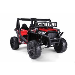 Mașină electrică pentru copii UTV 24V, roșie, două locuri, motor 2 x 200 W, roți EVA, osii cu arcuri, frână electrică, scaun tapițat, 2.4 GHz DO, două locuri, USB, AUX