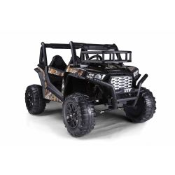 Mașină electrică pentru copii UTV 24V, Negru, două locuri, motor 2 x 200 W, Baterie litiu, roți EVA, osii cu arcuri, frână electrică, scaun tapițat, 2.4 GHz DO, două locuri, USB, AUX