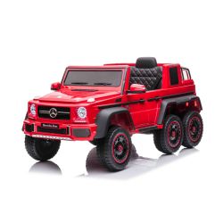 Mașină electrică de jucărie Mercedes-Benz G63 AMG 6X6, 1 loc, roșu, 6 roți cu suspensie independentă, Tracțiune 2 x 45W, Baterie 12V10AH, Roți și scaun din plastic, Telecomandă, Model cu Licență