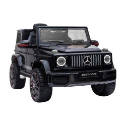 Mașină electrică copii 12V New Mercedes G licență originală, negru, baterii, uși care se deschid,  2x motoare, baterie 12 V, telecomandă 2.4 Ghz, suspensie spate, pornire lină