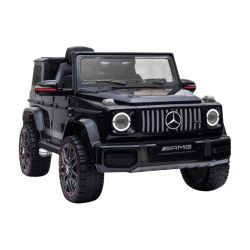 Mașină electrică copii New Mercedes G, negru, licență originală, baterii, uși care se deschid,  2x motoare, baterie 12 V, telecomandă 2.4 Ghz, suspensie spate, pornire lină