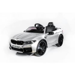 Mașină electrică de jucărie BMW M5 24V, gri metalizat, roți moi EVA, Motoare: 2 x 24V, Capacitate baterie 24V, Lumini LED, Telecomandă 2,4 GHz, MP3 Player, Scaun din poliuretan moale, Licență ORIGINALĂ