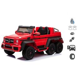 Mașinuță electrică pentru copii Mercedes-Benz G63 6X6 Truck, Roșu, MP3 Player, 6 roți, 12V14AH, Baterie portabilă, Scaun din piele, telecomandă 2.4 GHz, cheie de pornire, 4X motoare, Două pedale