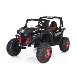 Mașină electrică copii NOUL RSX tip ATV, 2x12 V Neagră-2.4Ghz, 4x Motoare, telecomandă, 2 scaune, cheie pentru pornire, roți ușoare Eva, USB, Card SD