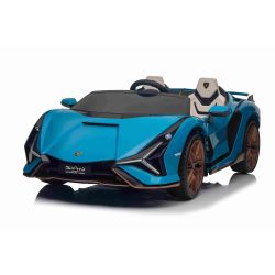 Mașină electrică Lamborghini Sian 4X4, albastru, 12V, telecomandă 2,4 GHz, intrare USB/AUX, Bluetooth, suspensie, ușă cu deschidere verticală, roți moi EVA, lumini LED, licență ORIGINALĂ