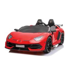 Mașină electrică copii Lamborghini Aventador 12V, două locuri, scaun din plastic, roșu, telecomandă de 2,4 GHz, intrare USB / SD, suspensie, ușă cu deschidere verticală, roți EVA moi, 2 X MOTOR, licență ORIGINALĂ