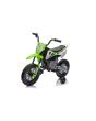 Motocicletă electrică MOTOCROSS, verde, baterie 12V, roți moi EVA, scaun piele, motor 2 x 25 W, suspensie, cadru metalic, player MP3 cu Bluetooth, roți ajutătoare