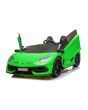Mașină electrică copii Lamborghini Aventador 24V două locuri, caroserie lăcuită verde, 2.4 GHz DO, scaune moi din PU, afișaj LCD, suspensie, uși cu deschidere verticală, roți EVA moi, MOTOR 2 X 45W, licență ORIGINALĂ