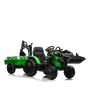 Tractor electric TOP-WORKER 12V cu cupă și remorcă, verde, Scaun simplu, moale din PU, MP3 Player cu intrare USB, Tracțiune spate, Motor 2 x 45W, roți EVA, Baterie litiu, Teldecomandă