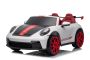 Mașinuță electrică de jucărie Porsche 911 GT3 RS 24V cu tracțiune 4x4, albă, scaune din imitație de piele, telecomandă 2.4 GHz, intrare USB/AUX, motoare 200W, jante EVA moi, suspensie, baterie litiu, lumini LED față și spate, înmatriculare ORIGINALĂ
