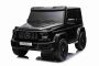 Mașină electrică Mercedes-Benz G63 AMG 4x4 cu două locuri 12V, negru, MP3 Player cu intrare USB/AUX, tracțiune 4x4, baterie 12V14Ah, roți EVA cu suspensie, scaune din piele, telecomandă, licențiat