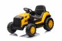 Excavator electric Caterpillar model cu licență, cu un singur scaun, galben, intrare USB pentru player MP3, tracțiune spate cu 2 motoare de 30 W și baterie litiu
