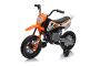 Motocicletă electrică MOTOCROSS, portocaliu, baterie 12V, roți moi EVA, scaun piele, motor 2 x 25 W, suspensie, cadru metalic, player MP3 cu Bluetooth, roți ajutătoare