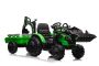 Tractor electric TOP-WORKER 12V cu cupă și remorcă, verde, Scaun simplu, moale din PU, MP3 Player cu intrare USB, Tracțiune spate, Motor 2 x 45W, roți EVA, Baterie litiu, Teldecomandă
